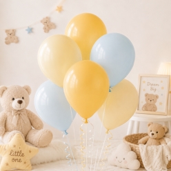 Pearl Ivory, Pearl Baby Blue & Gold latex balloons - 30pk